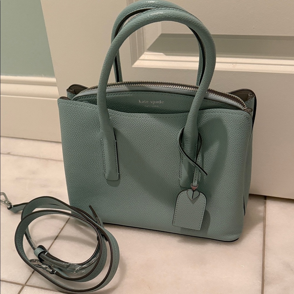 NWOT kate spade pebble leather Margaux satchel in light teal - Picture 2 of 11